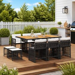 Outdoor Dining Set 11 Piece with Durable PE Rattan Chairs
