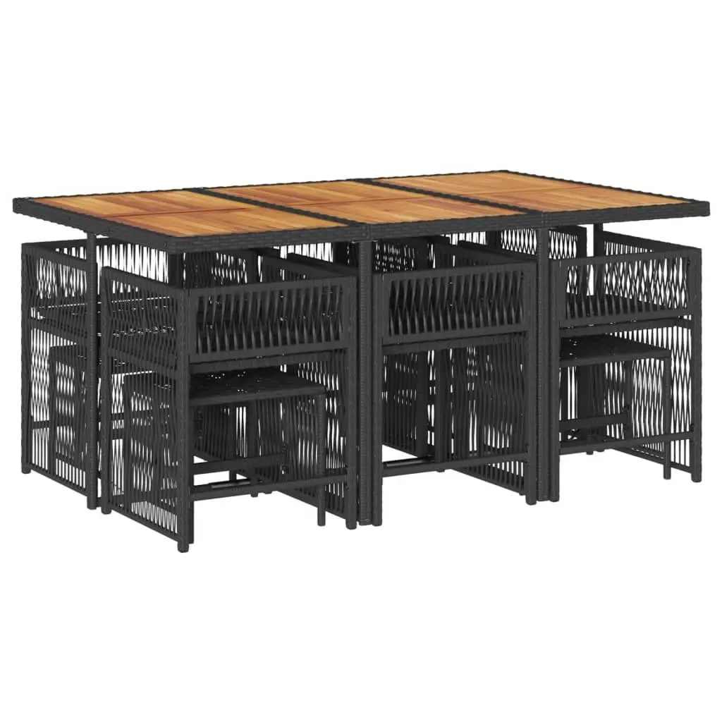Garden Dining Set PE Rattan Acacia Wood Table Black 11 Piece