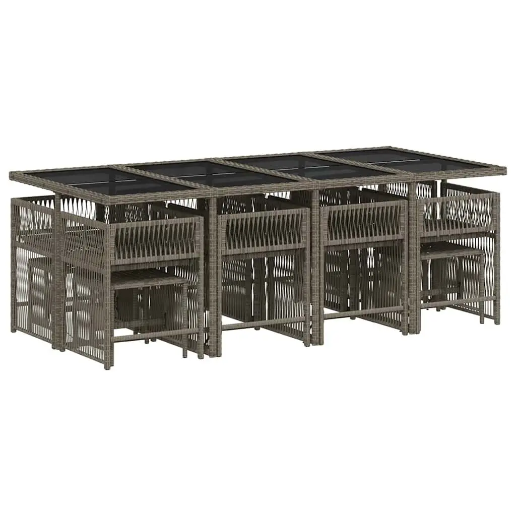 Garden Dining Set PE Rattan 13 Piece Outdoor Furniture Grey Table Chairs Cushions