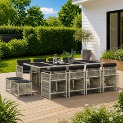 Premium Grey Poly Rattan 13-Piece Outdoor Dining Set