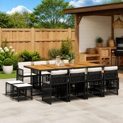 Sturdy 13-Piece Outdoor Dining Set in Black Rattan