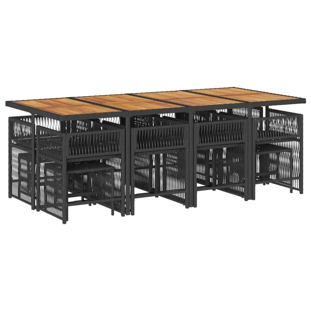 Outdoor Dining Set PE Rattan 13 Piece Black with Cushions