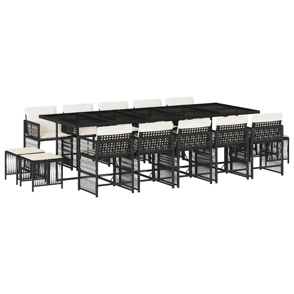 Outdoor Dining Set PE Rattan 15 Piece Garden Furniture Black with Cushions