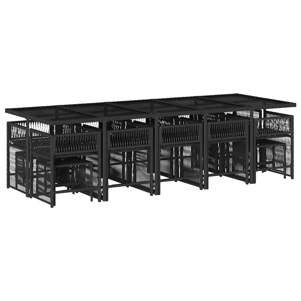 Outdoor Dining Set PE Rattan 15 Piece Garden Furniture Black with Cushions