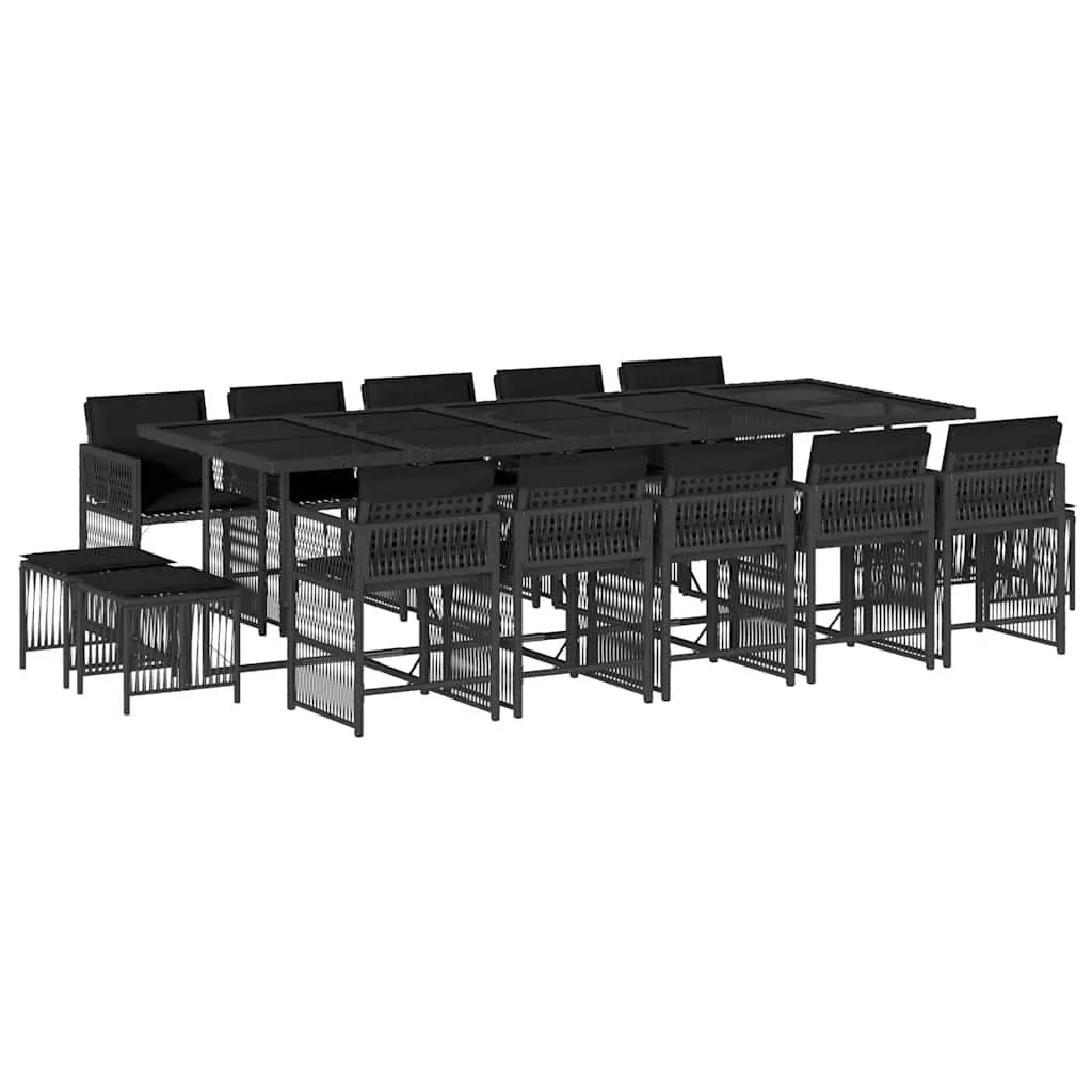 15-Piece Garden Dining Set with Black PE Rattan