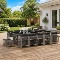 Durable 15 Piece Grey Garden Dining Set with Cushions