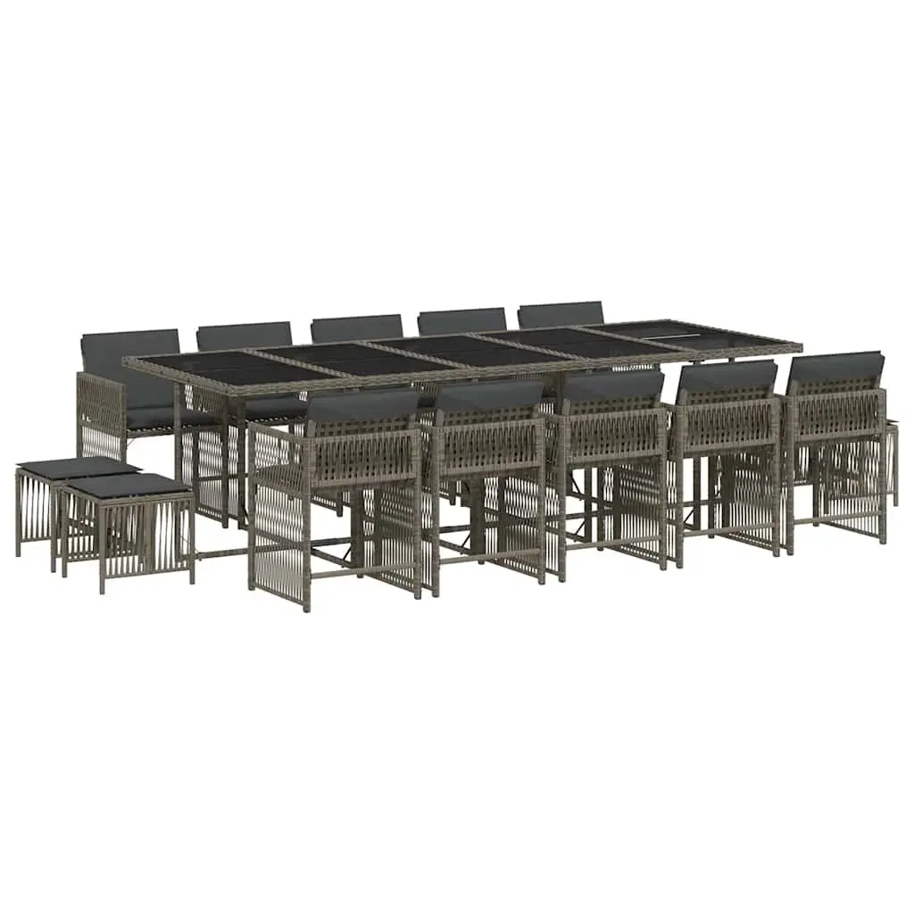 15 Piece Grey Garden Dining Set with Cushions