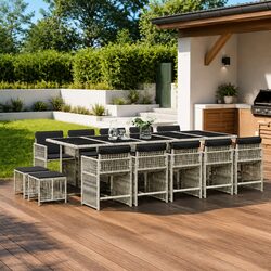 Premium 15-Piece Outdoor Dining Set with Grey Rattan