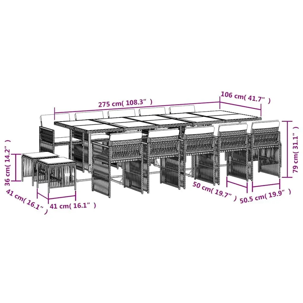 15-Piece Outdoor Dining Set with Grey Rattan