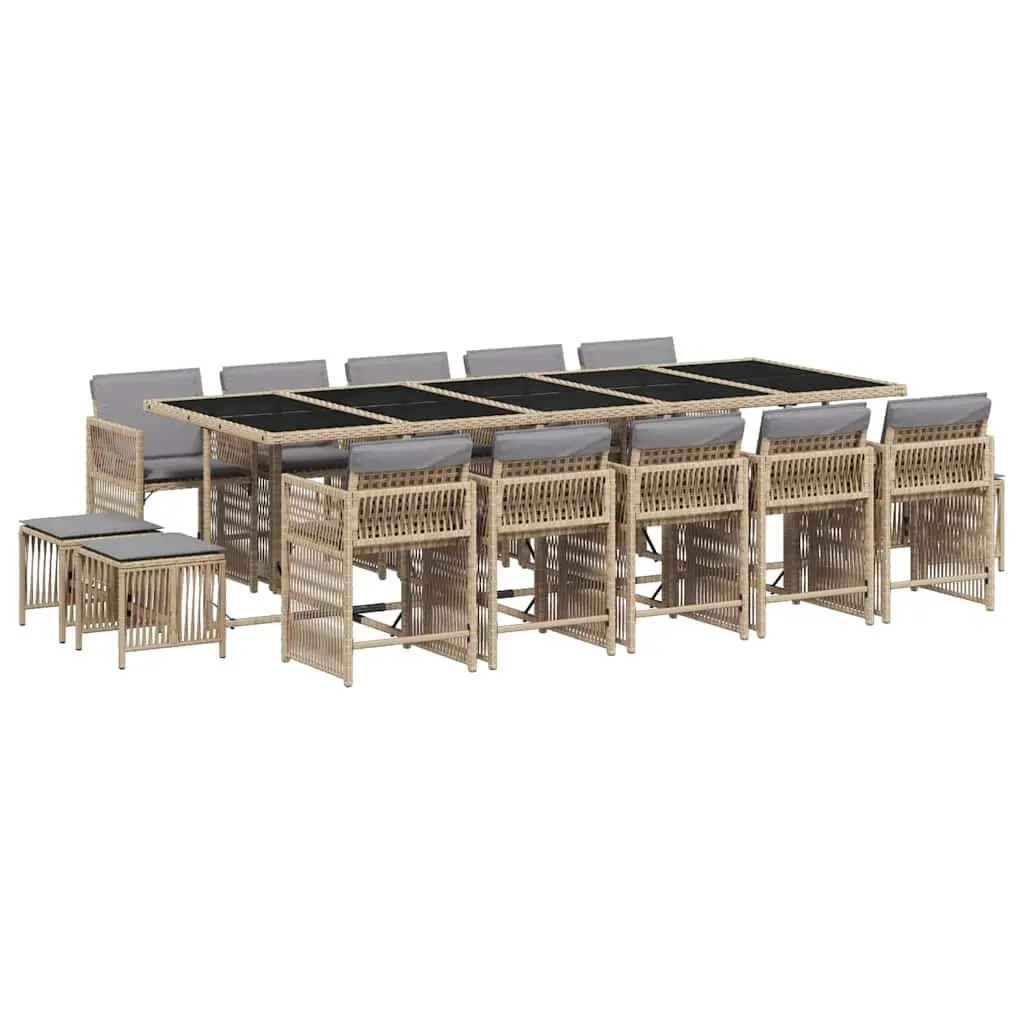 Garden Dining Set PE Rattan 15 Piece Outdoor Furniture Beige