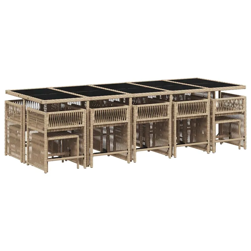 Garden Dining Set PE Rattan 15 Piece Outdoor Furniture Beige