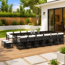 Premium 17-Piece Outdoor Dining Set with Rattan Chairs