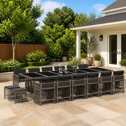 Durable 17-Piece Grey Poly Rattan Garden Dining Set