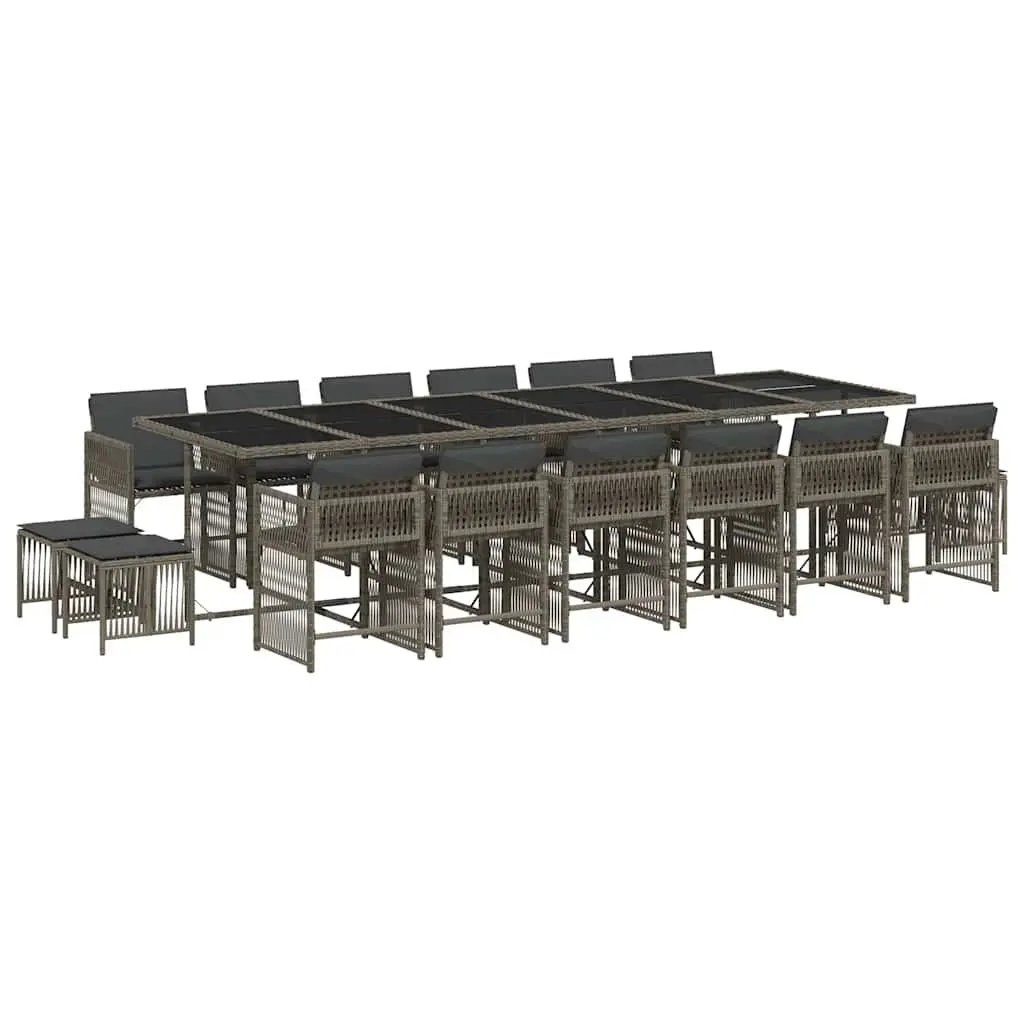 17-Piece Grey Poly Rattan Garden Dining Set