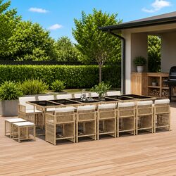 Durable 17 Piece Garden Dining Set with Poly Rattan and Cushions