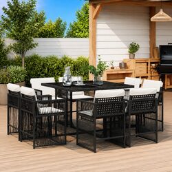 Durable 9 Piece Garden Dining Set with Black Poly Rattan