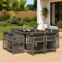 Durable 9 Piece Grey Poly Rattan Garden Dining Set