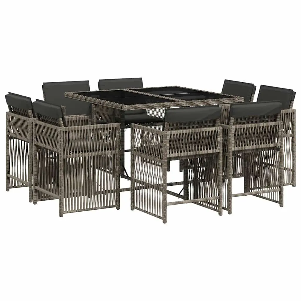 Garden Dining Set 9 Piece Poly Rattan Outdoor Furniture Grey Chairs Table