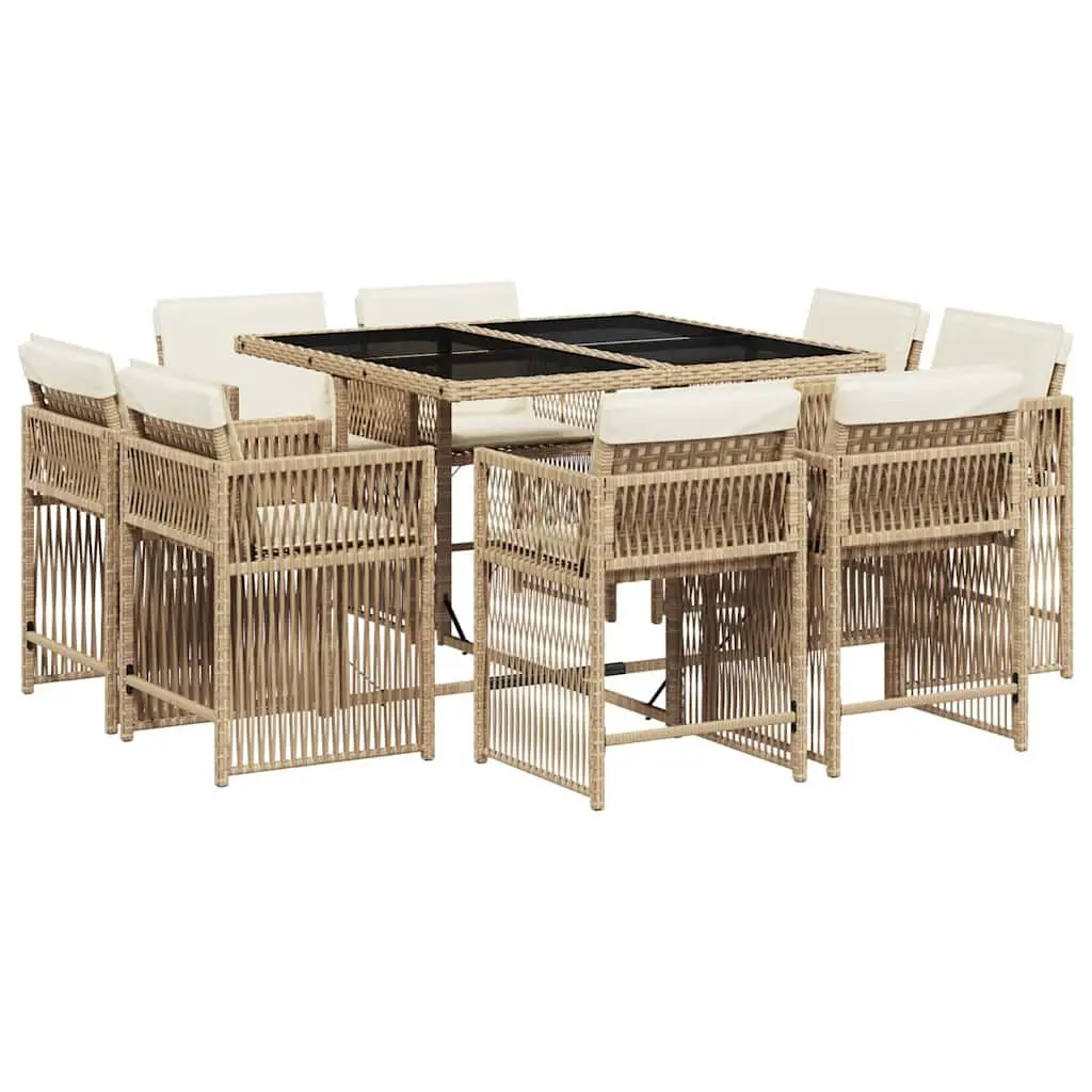 9 Piece Garden Dining Set PE Rattan Beige Outdoor Patio Furniture Table Chairs