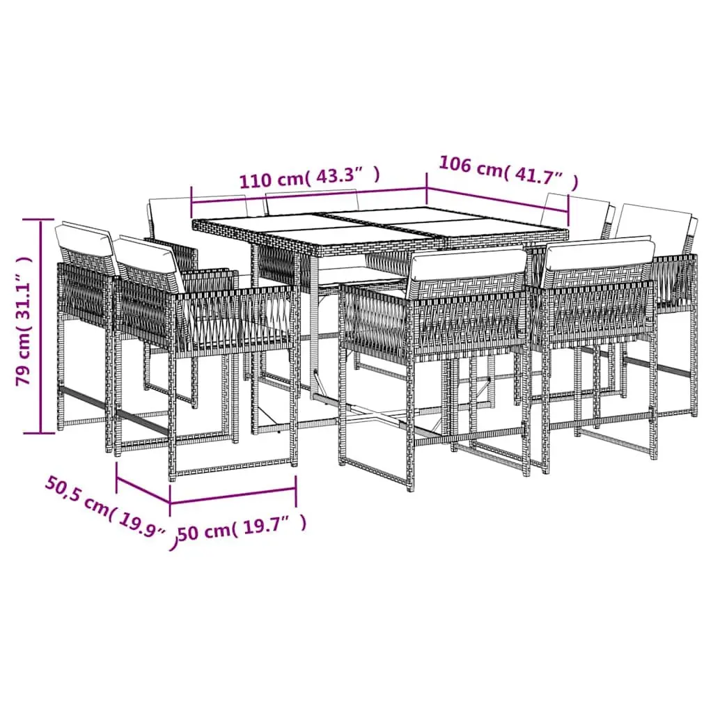 9 Piece Outdoor Dining Set with Cushions