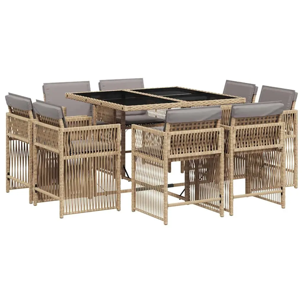 9 Piece Durable Outdoor Dining Set with Beige Cushions