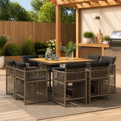 Sturdy Grey Poly Rattan Garden Dining Set for 9