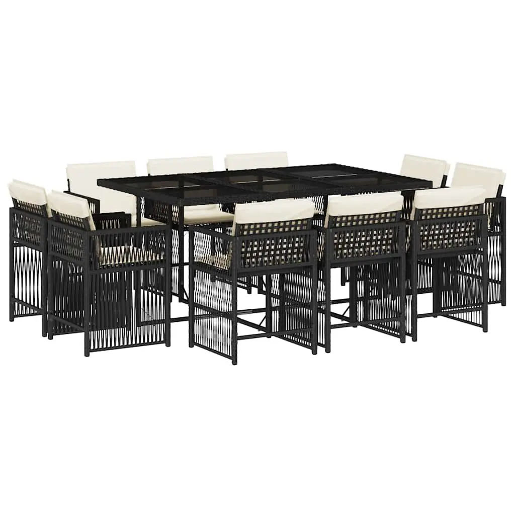 11 Piece Garden Dining Set with Cushions in Black