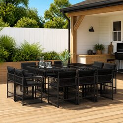 Black Poly Rattan Outdoor Garden Dining Set with Table