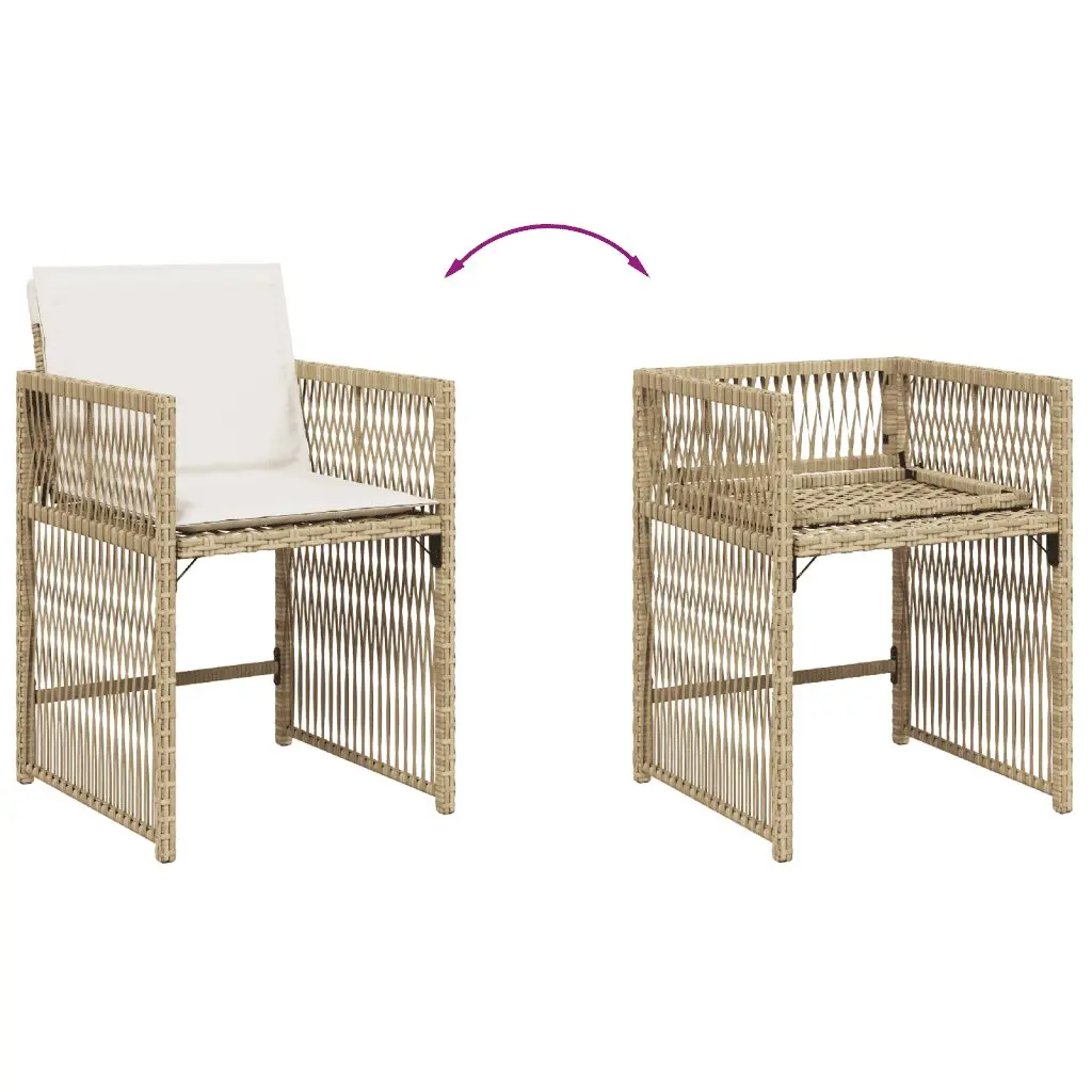 Garden Dining Set PE Rattan 11 Piece Beige Cushions Tempered Glass Table
