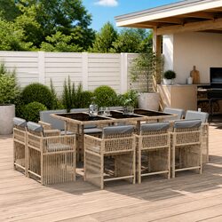 Premium 11-Piece Outdoor Dining Set in Beige Poly Rattan