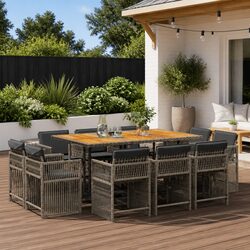 11-Piece Grey Poly Rattan Garden Dining Set with Cushions