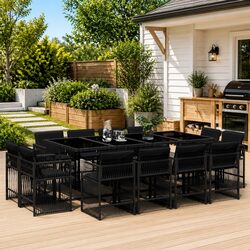 Sturdy 13 Piece Outdoor Dining Set with Rattan Chairs