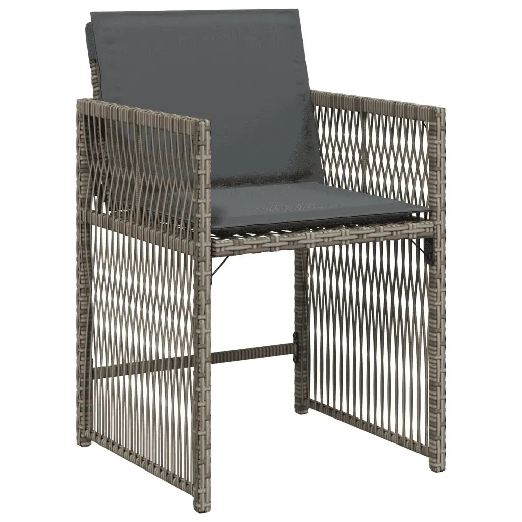 Garden Dining Set PE Poly Rattan Grey 13 Pieces with Cushions Folding Chairs Glass Top
