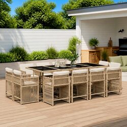 Beige Outdoor Patio Dining Set with 13 Pieces of Poly Rattan Furniture