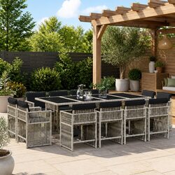 Durable 13 Piece Grey Poly Rattan Garden Dining Set
