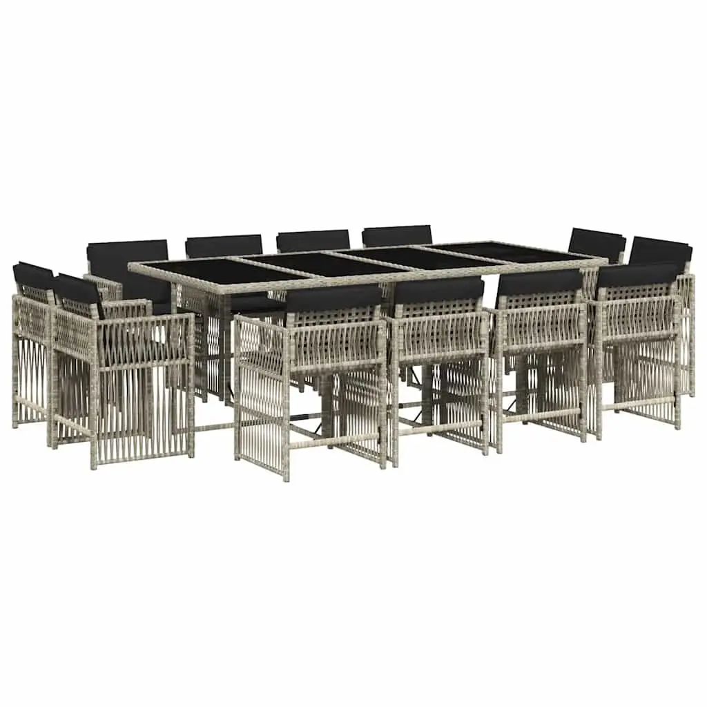 Garden Dining Set PE Rattan 13 Piece Outdoor Furniture Grey with Cushions