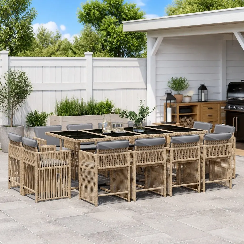 Beige 13 Piece Garden Dining Set with Poly Rattan Construction