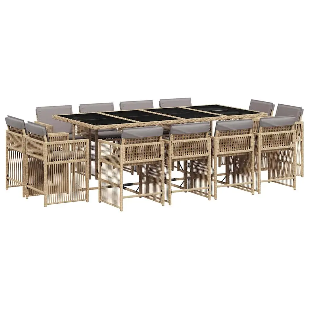 Beige 13 Piece Garden Dining Set with Poly Rattan Construction