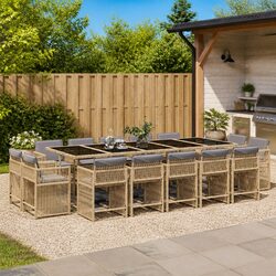 15-Piece Outdoor Garden Dining Set with Beige Cushions
