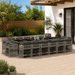 Durable Garden Dining Set 17 Piece Grey Poly Rattan