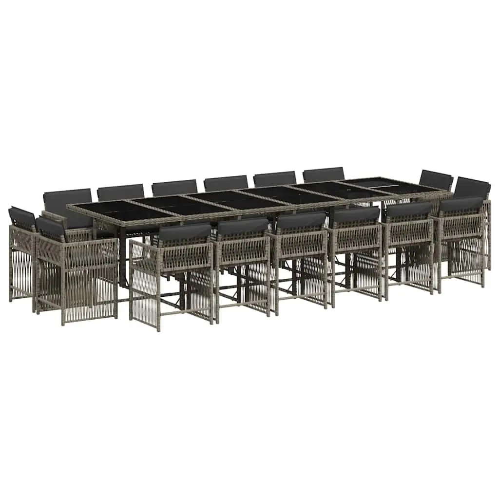 Garden Dining Set 17 Piece Grey Poly Rattan