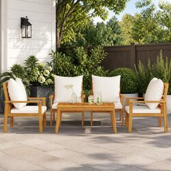 5-Piece Brown Acacia Wood Garden Lounge Set