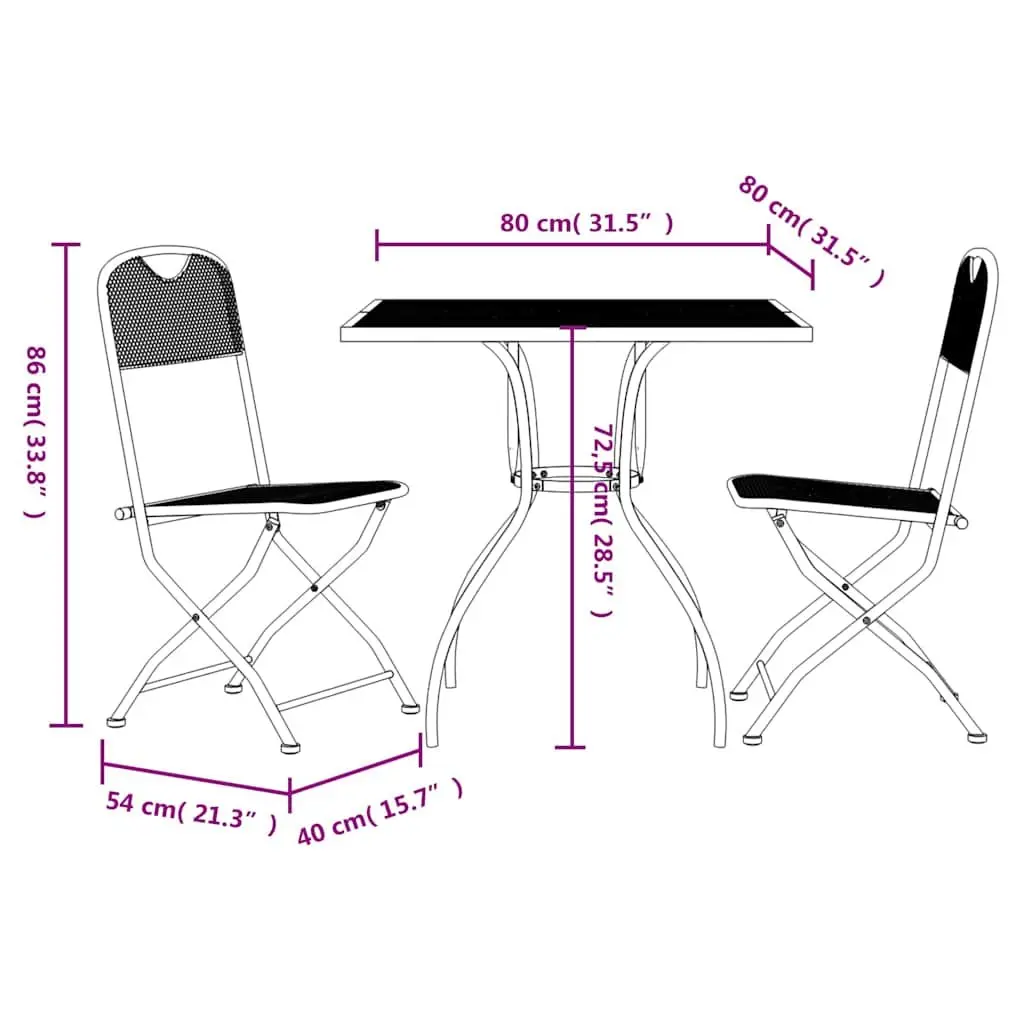 Anthracite Metal Mesh Garden Dining Set 3 Pieces