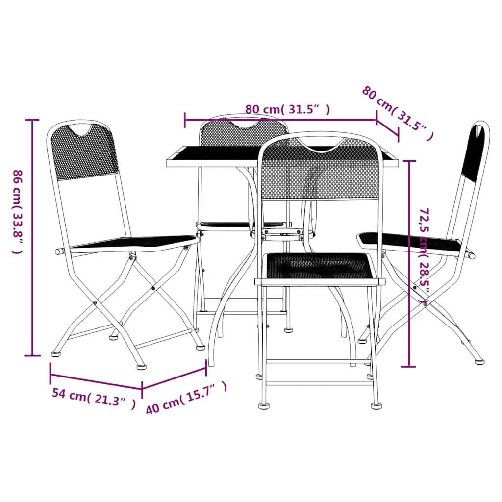 Garden Dining Set 5 Piece Outdoor Furniture Anthracite Metal Mesh Patio Table