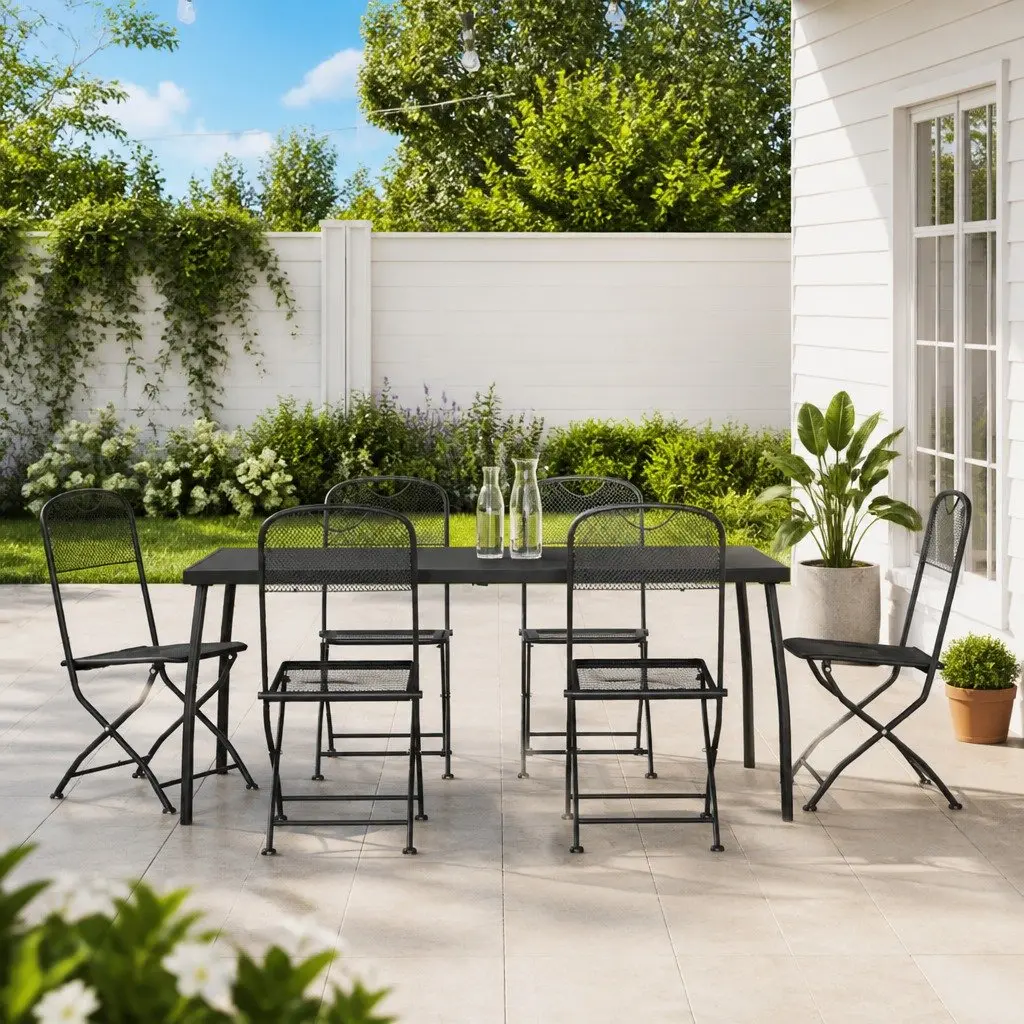 7 Piece Anthracite Metal Mesh Dining Set