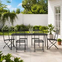 Sturdy 7 Piece Anthracite Metal Mesh Dining Set