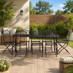 Sturdy 9-Piece Garden Dining Set with Metal Mesh Chairs
