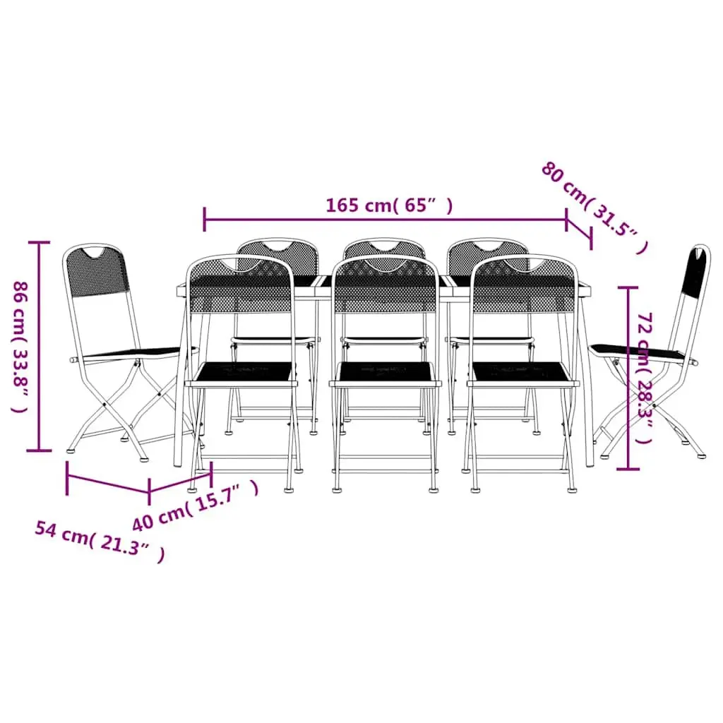 Garden Dining Set Metal Mesh 9 Piece Outdoor Furniture Table Anthracite