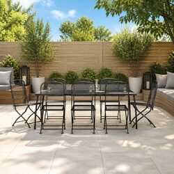 Sturdy 9 Piece Anthracite Metal Mesh Garden Dining Set