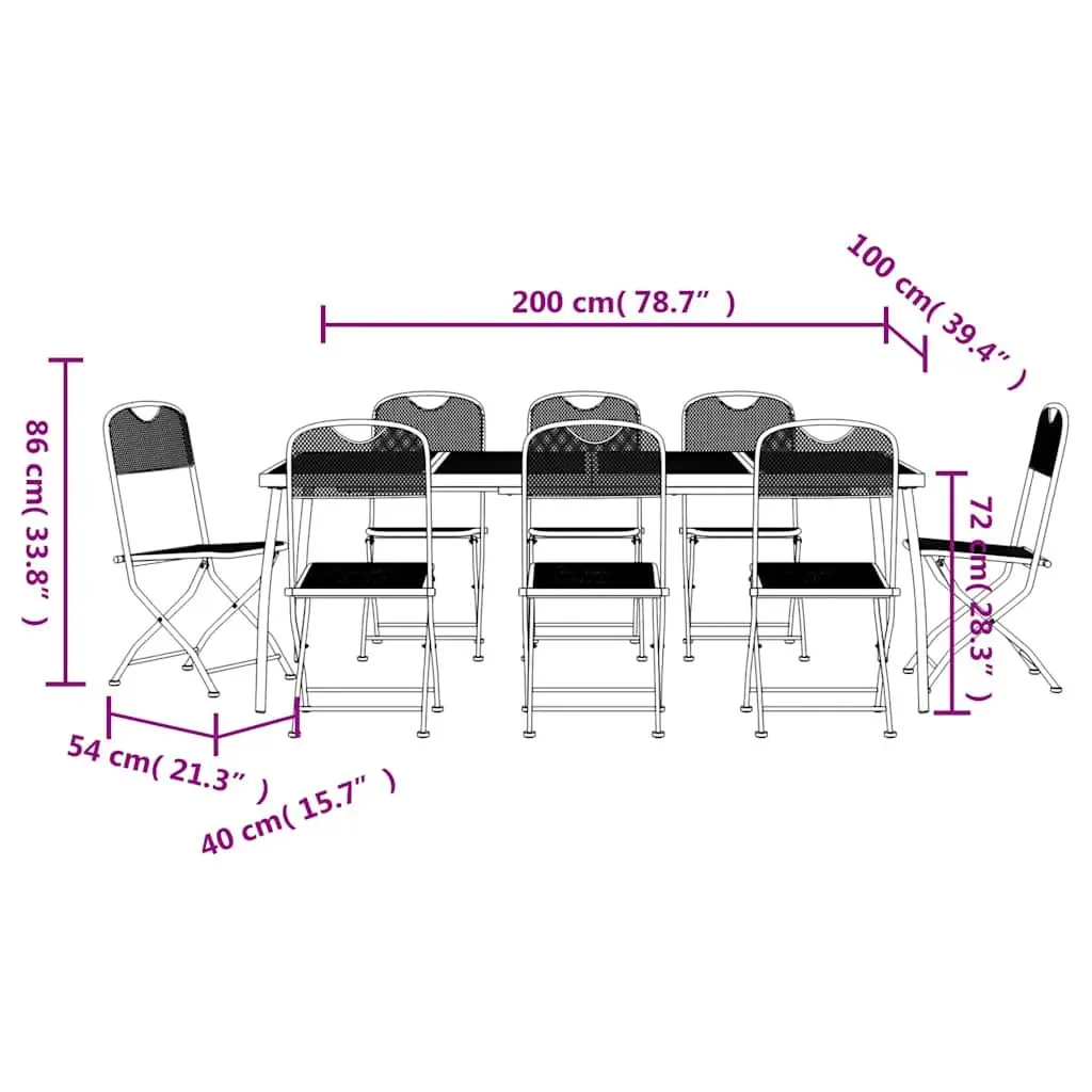 9 Piece Anthracite Metal Mesh Garden Dining Set